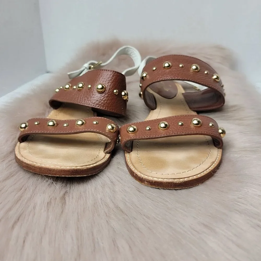 Kate Spade Stillwell White Brown  Leather Studded Sandals Shoes Size 8